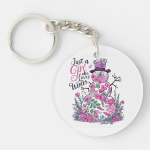 Floral Snowman : Just a Girl Who Loves Win Key Ring