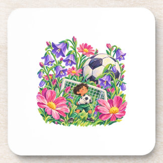 Floral Soccer Goalkeeper Purple Pink Sports Gift Coaster