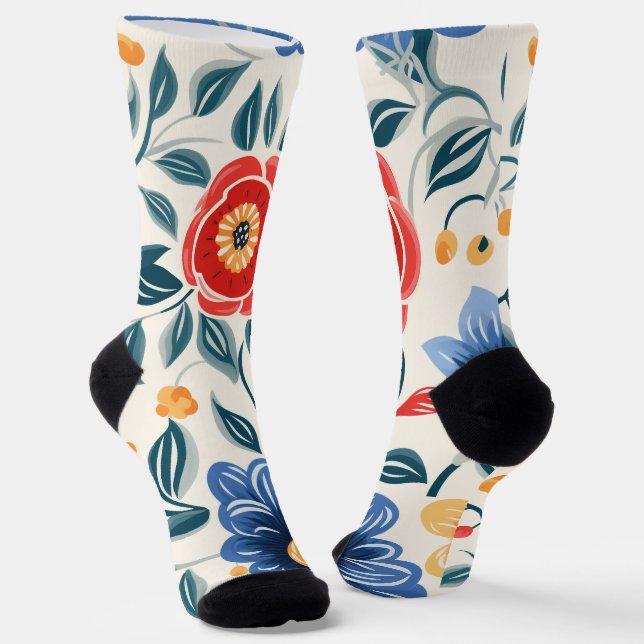 Floral socks featuring bold red (Angled)