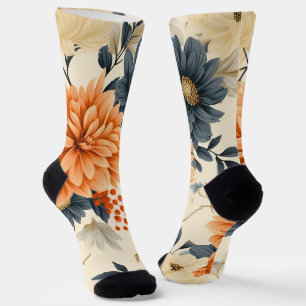 Floral socks with a black toe and heel