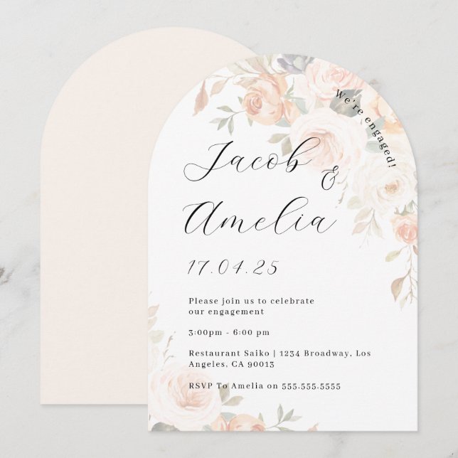 Floral Soft Burnt Orange Arch Engagement Party   Invitation (Front/Back)