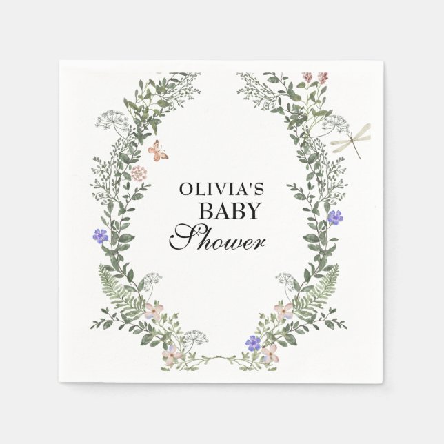Floral Soft Green Lush Gender Neutral Baby Shower  Napkin (Front)