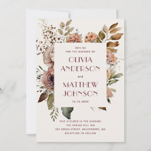 Floral Soft Ivory Wedding + QR Watercolor Boho Invitation