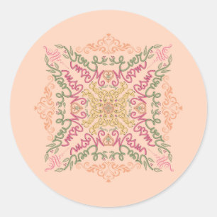 Floral Soft peach kaleidoscopic Script Best Mom Classic Round Sticker
