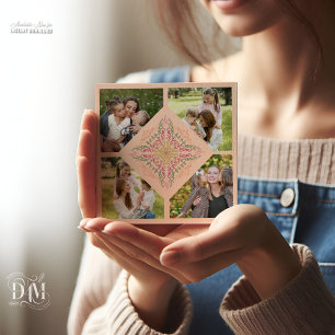 Floral Soft peach kaleidoscopic Script Best Mom  Holiday Card