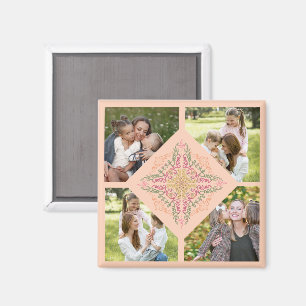 Floral Soft peach kaleidoscopic Script Best Mom  Magnet