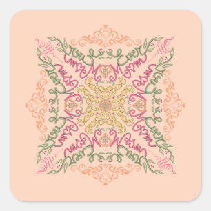 Floral Soft peach kaleidoscopic Script Best Mom Square Sticker
