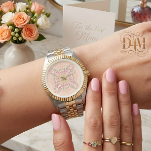 Floral Soft peach kaleidoscopic Script Best Mom Watch