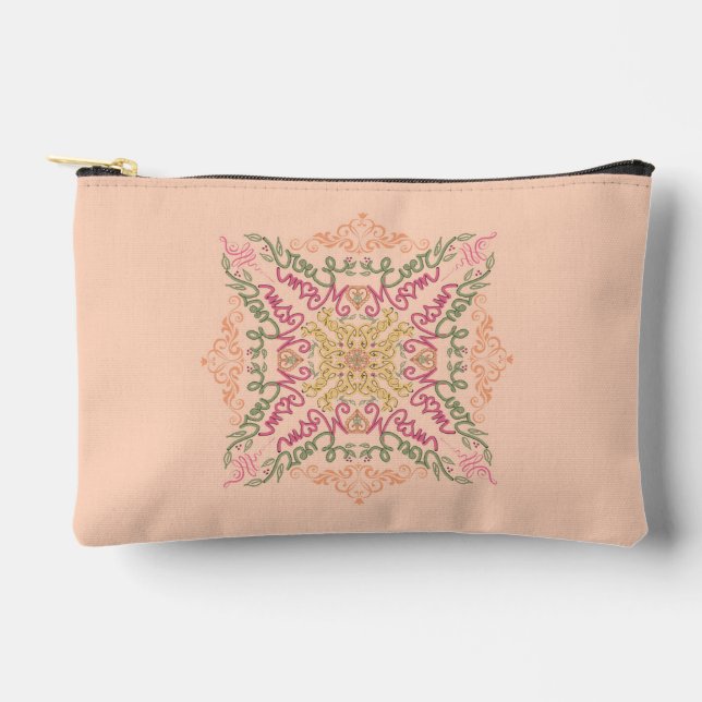 Floral Soft peach kaleidoscopic Script Best Mum Accessory Pouch (Front)