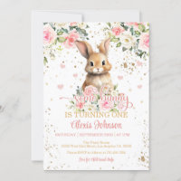 Floral Some Bunny Birthday Invitation - Gold Dots