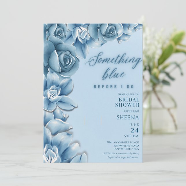 Floral Something blue before i do bridal shower Invitation (Standing Front)