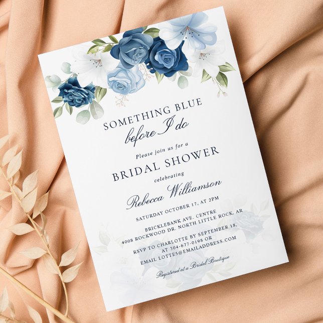 Floral Something Blue Before I Do Bridal Shower Invitation (Dusty Blue Floral Something Blue Before I Do Bridal Shower Script Bridal Shower Invitation)