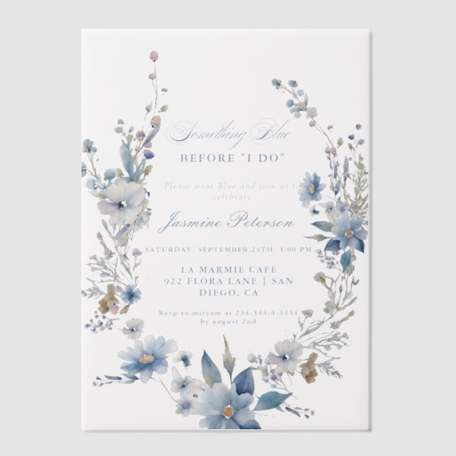 Floral Something blue before i do Bridal Shower Vellum Invitations (Front)