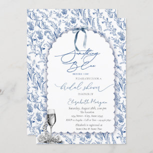 Floral Something Blue Bow Glass Pearls  Invitation