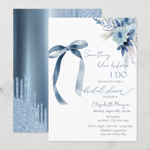 Floral Something Blue Bow Glitter Drips  Invitation