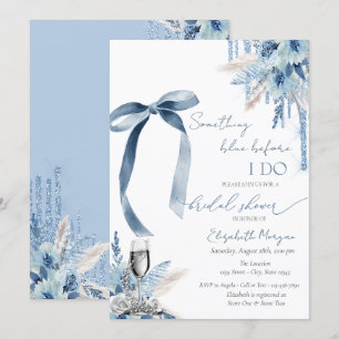 Floral Something Blue Bow Glitter Drips Pearls  Invitation