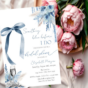 Floral Something Blue Bow Glitter Drips Pearls Invitation
