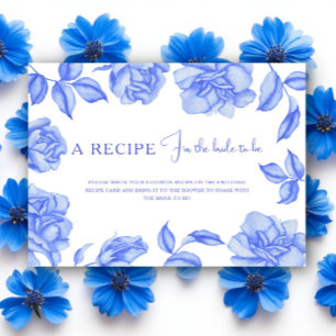 Floral something blue Bridal shower Recipe Enclosure Card