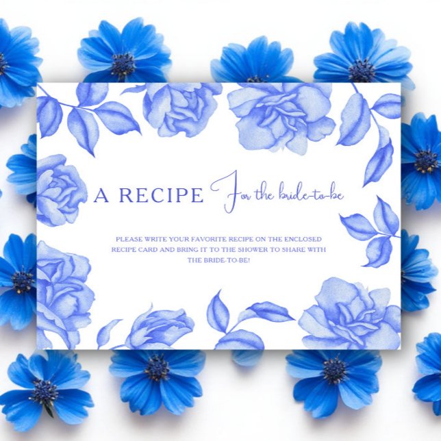 Floral something blue Bridal shower Recipe Enclosure Card (Creator Uploaded)
