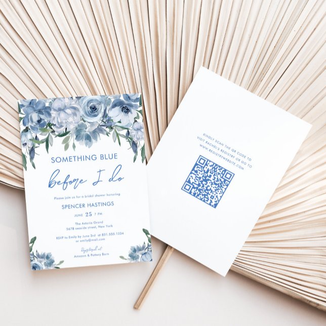 Floral Something Blue I Do Qr Code Bridal Shower Invitation (Creator Uploaded)