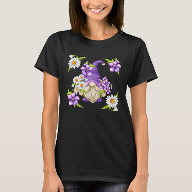 Floral Sommer Graphic For Women Purple Gnome Daisy T-Shirt (Front)