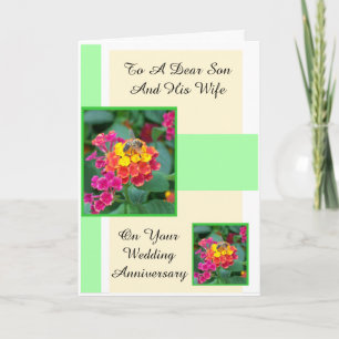 Floral Son And Wife Personalised Anniversary Card