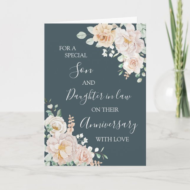 Floral Son Daughter in Law Anniversary Card (Front)