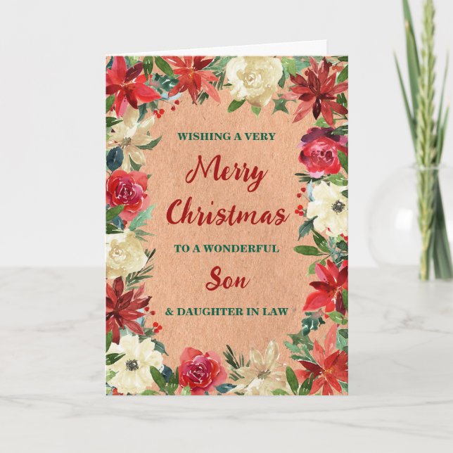 Floral Son & Daughter in Law Merry Christmas Card (Front)