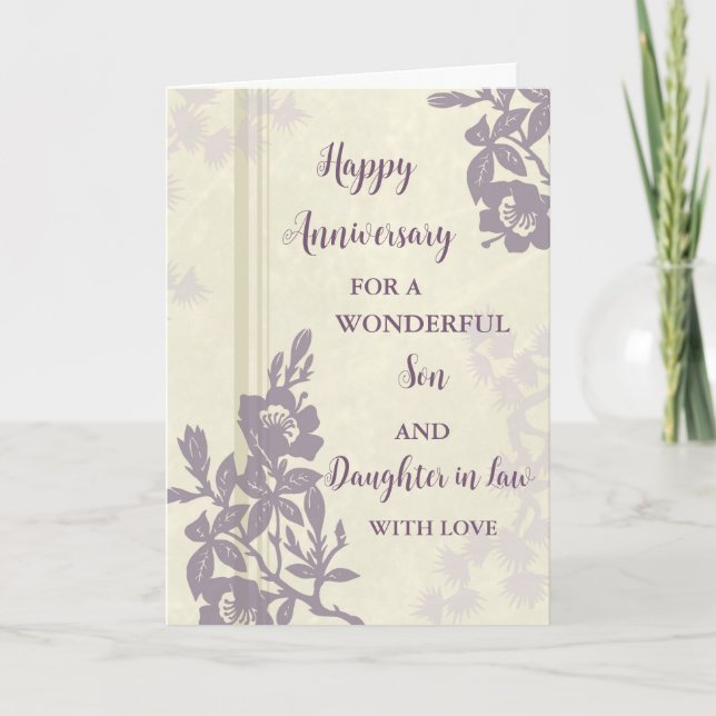 Floral Son & Daughter in Law Wedding Anniversary Card (Front)