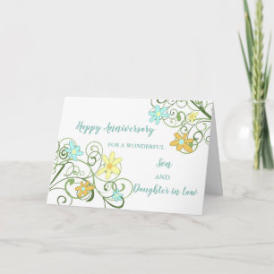 Floral Son & Daughter in Law Wedding Anniversary Card