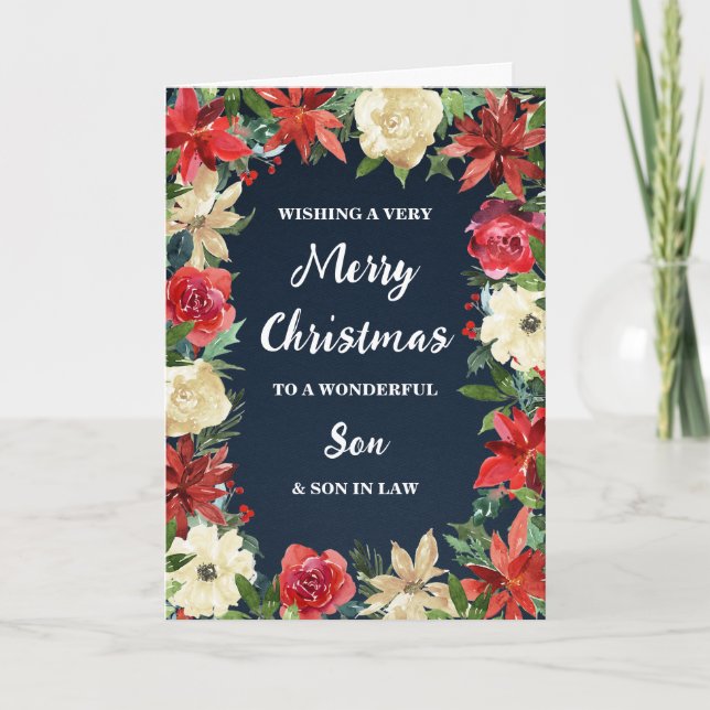 Floral Son & Son in Law Merry Christmas Card (Front)