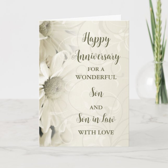 Floral Son & Son in Law Wedding Anniversary Card (Front)