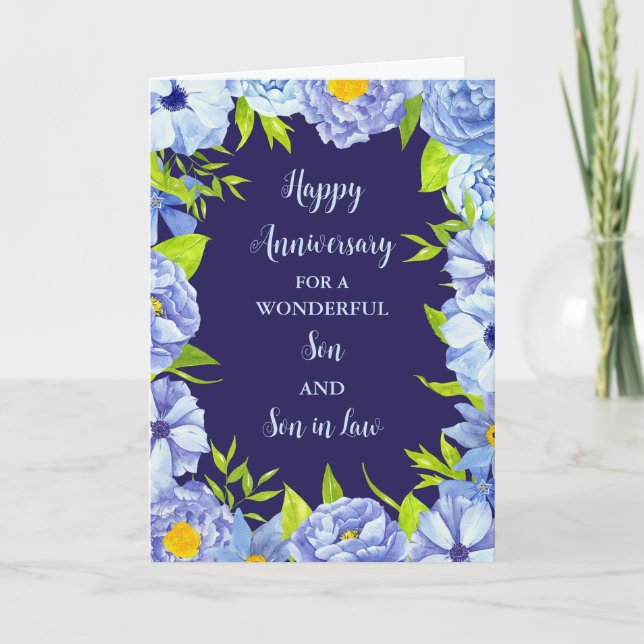 Floral Son & Son in Law Wedding Anniversary Card (Front)