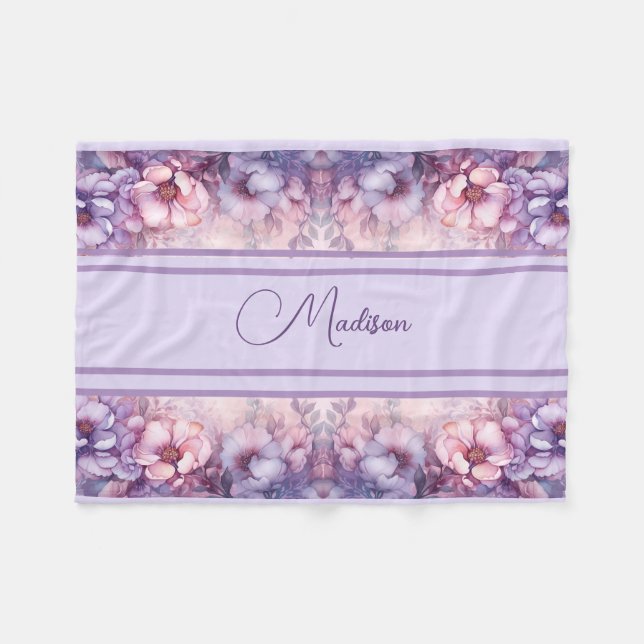 Floral soothing pink design fleece blanket (Front (Horizontal))