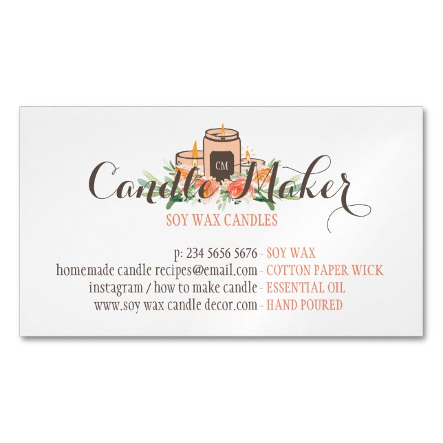 Floral Soy Wax Candle Handmade Customisable Magnetic Business Card (Front)