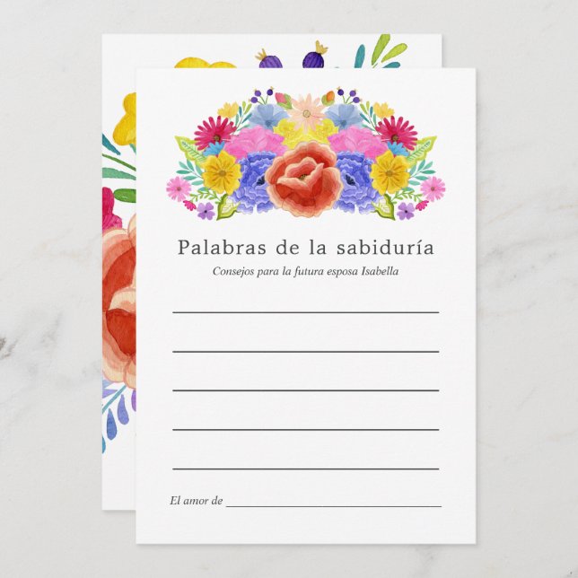 Floral Spanish Fiesta Bridal Shower Advice Card (Front/Back)
