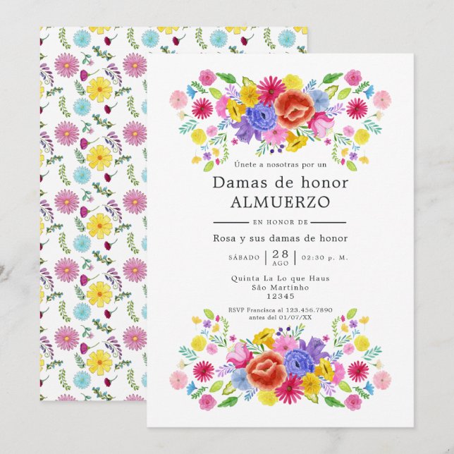 Floral Spanish Fiesta Bridesmaids Luncheon Invitation (Front/Back)