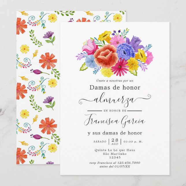 Floral Spanish Fiesta Bridesmaids Luncheon Invitation (Front/Back)