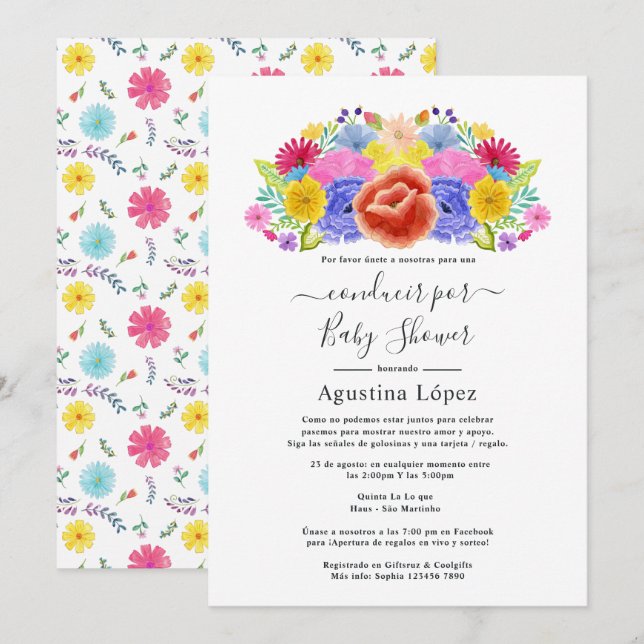 Floral Spanish Fiesta Floral Drive By Shower Invitation (Front/Back)
