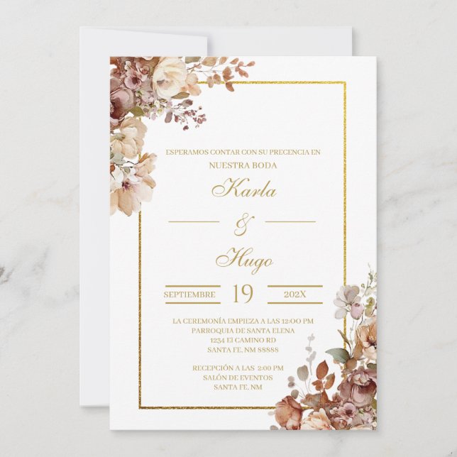 Floral Spanish Wedding Invitation (Front)