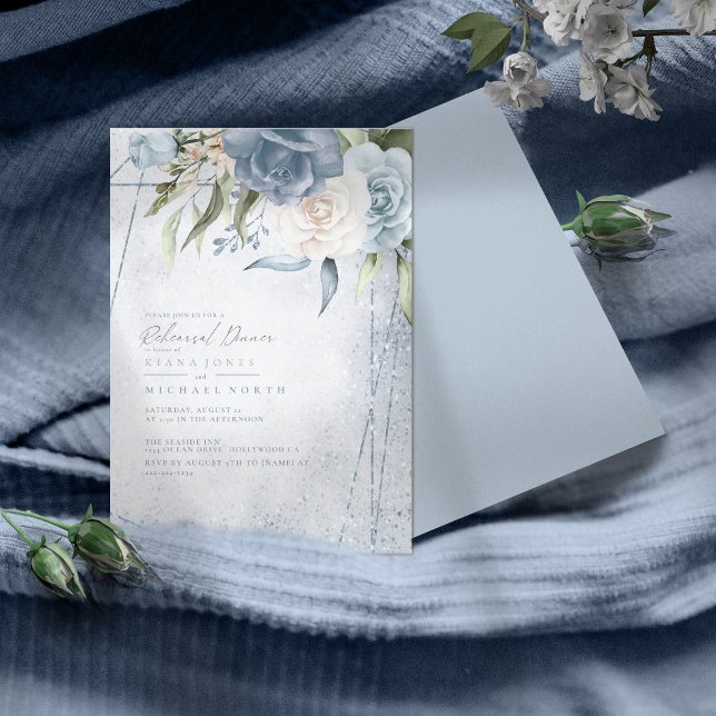 Floral Sparkles Rehearsal Dinner Dusty Blue ID889 (Creator Uploaded)