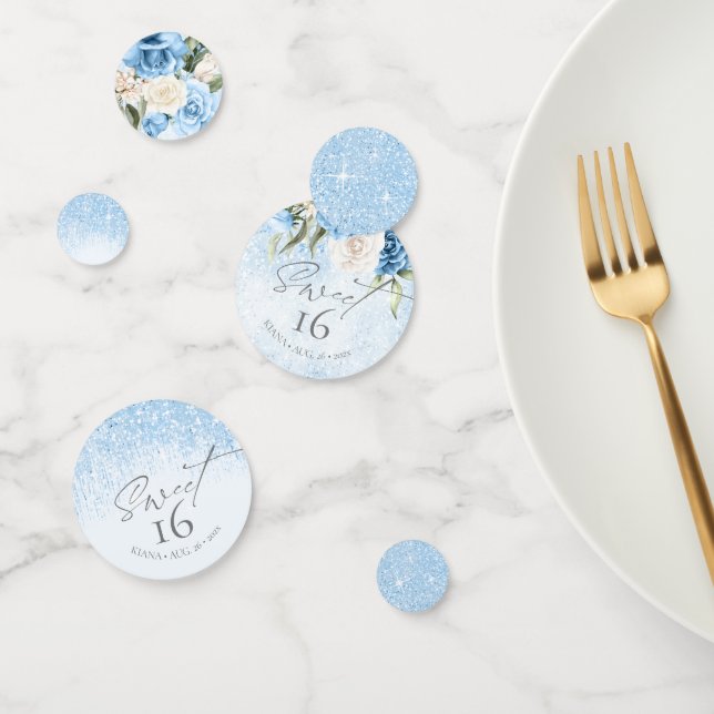 Floral Sparkles Sweet Sixteen Blue ID912 Confetti (Group)