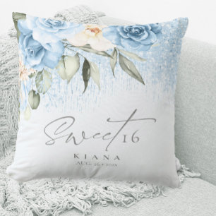Floral Sparkles Sweet Sixteen Blue ID912 Cushion