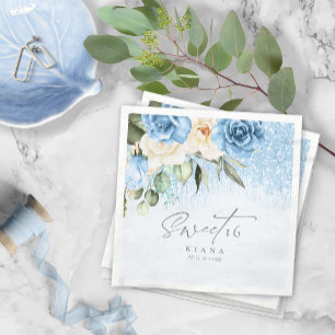 Floral Sparkles Sweet Sixteen Blue ID912 Napkin
