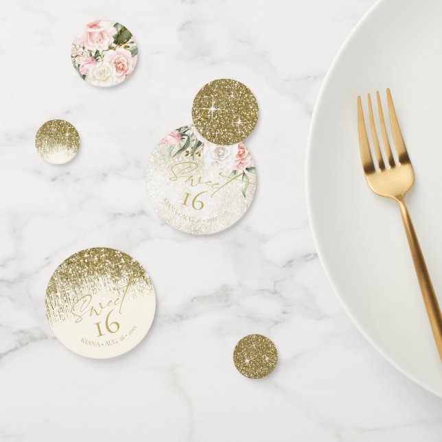 Floral Sparkles Sweet Sixteen Gold ID912 Confetti (Group)