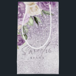 Floral Sparkles Sweet Sixteen Mauve ID912 Small Gift Bag<br><div class="desc">A handwritten, signature font combined with sparkly backgrounds and lush florals are used in this Sweet Sixteen collection to set a warm and intimate tone for your event. The gift bag shown here in trendy shades of mauve provides a template to add the celebrant's name. Search ID912 to see all...</div>