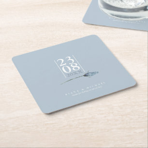 Floral Sparkles Wedding Date Dusty Blue ID889 Square Paper Coaster