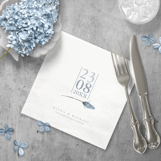 Floral Sparkles Wedding Date White/Blue ID889 Napkin (Creator Uploaded)