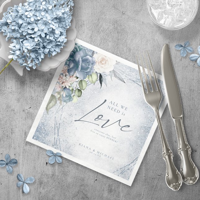 Floral Sparkles Wedding Dusty Blue ID889 Napkin (Creator Uploaded)