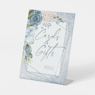 Floral Sparkles Wedding Dusty Blue ID889 Pedestal Sign
